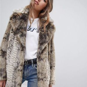 ISO Asos Jakke Faux Fur Coat in Snake, size XS/S